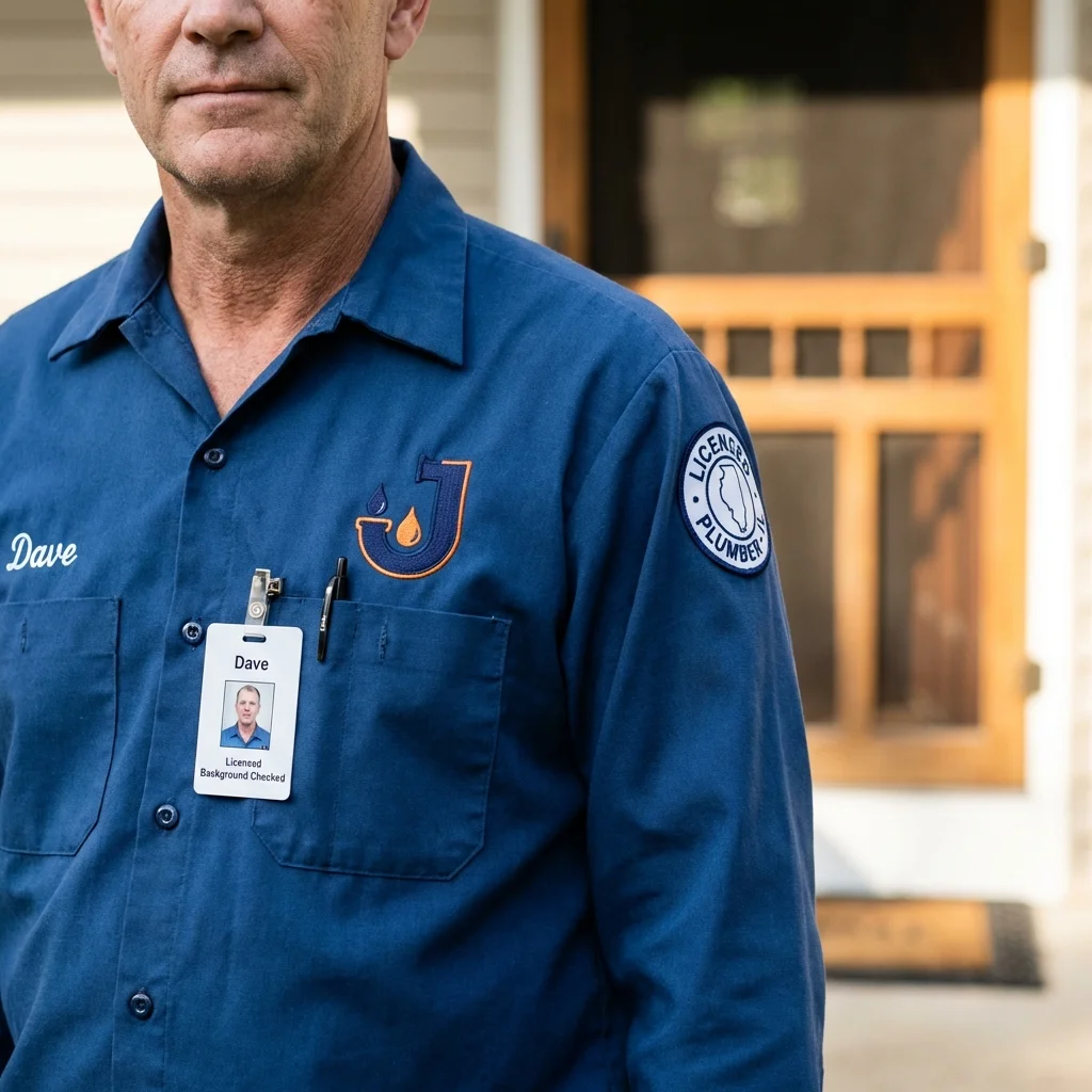 Licensed plumber showing ID badge in Allendale, NJ
