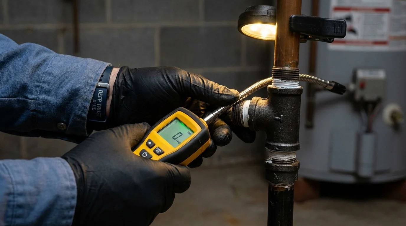 Gas leak detection with electronic sniffer by Johns Plumbing LLC in Allendale